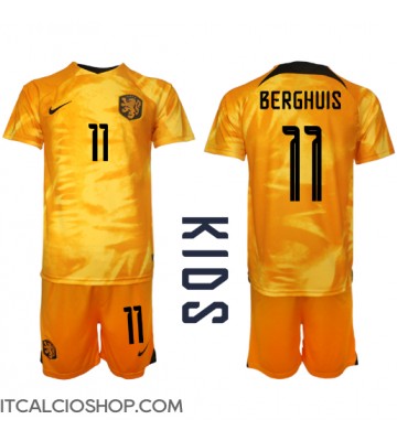 Olanda Steven Berghuis #11 Prima Maglia Bambino Mondiali 2022 Manica Corta (+ Pantaloni corti)